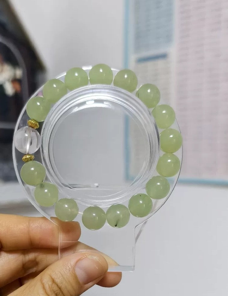 Natural Prehnite 12mm Beaded Bracelet