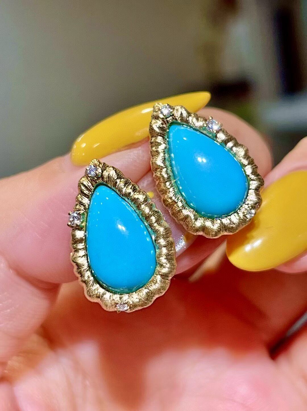 18K Gold Sleeping Beauty Turquoise Stud Earrings 5.01ct