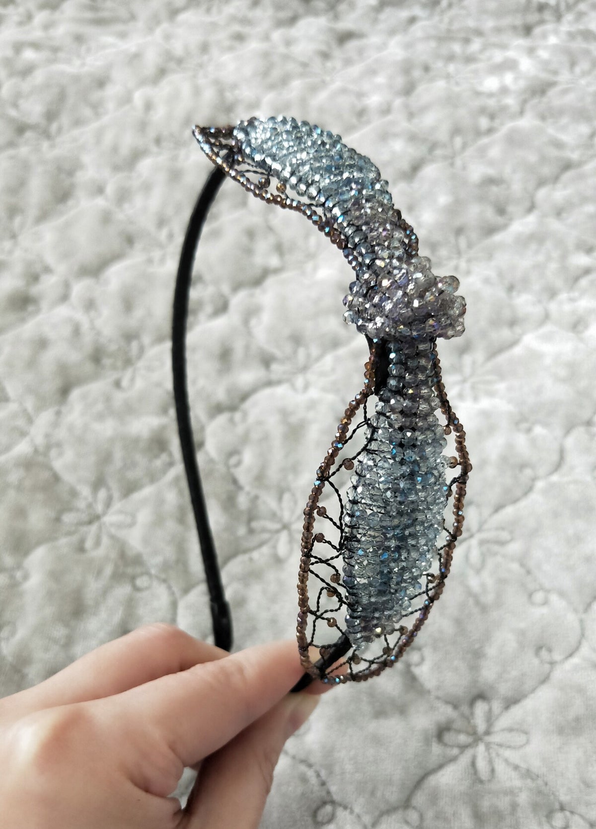 Crystal Bow Headband Iridescent Silver