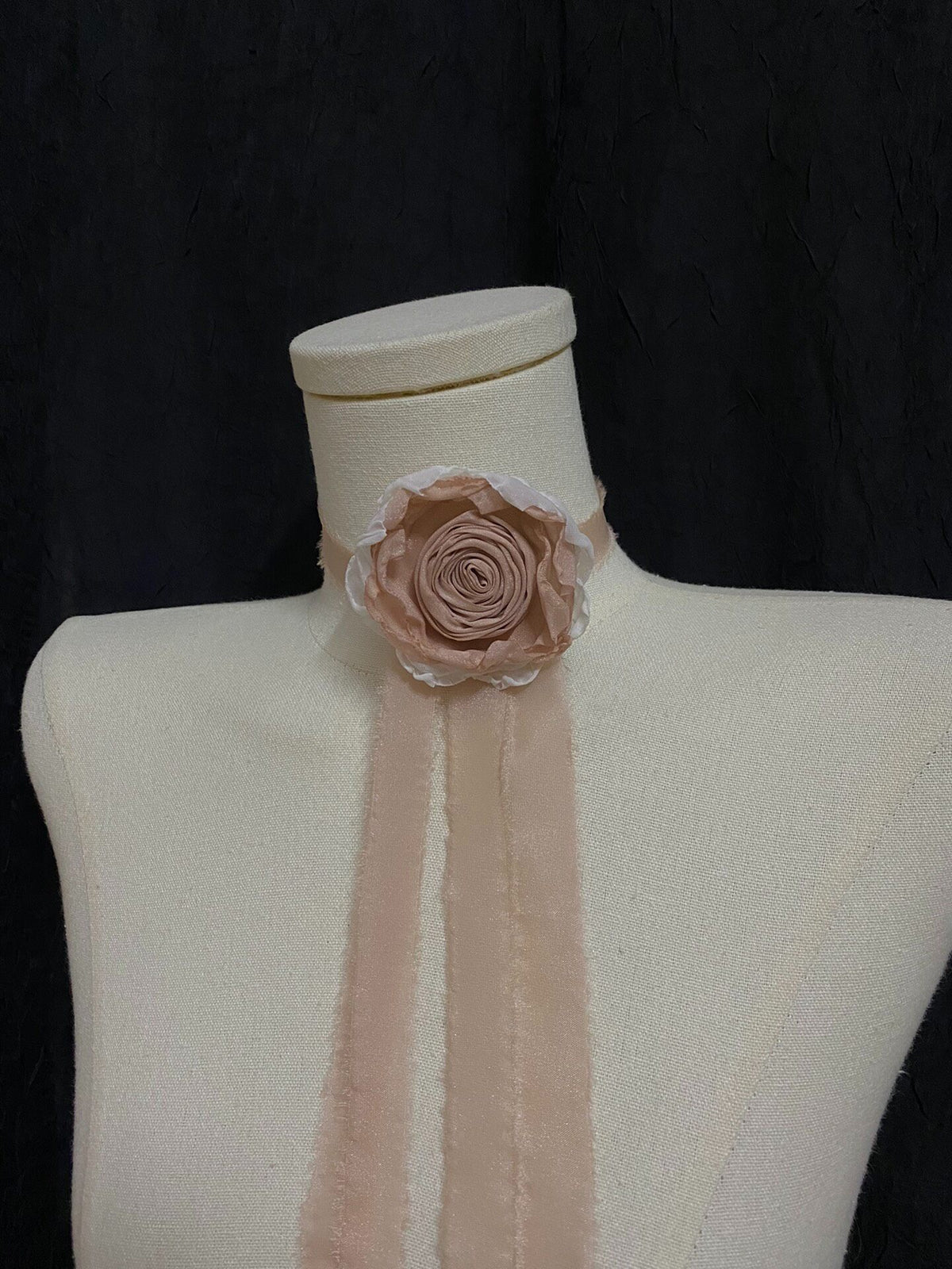 Handmade Fabric Rose Ribbon Choker Necklace