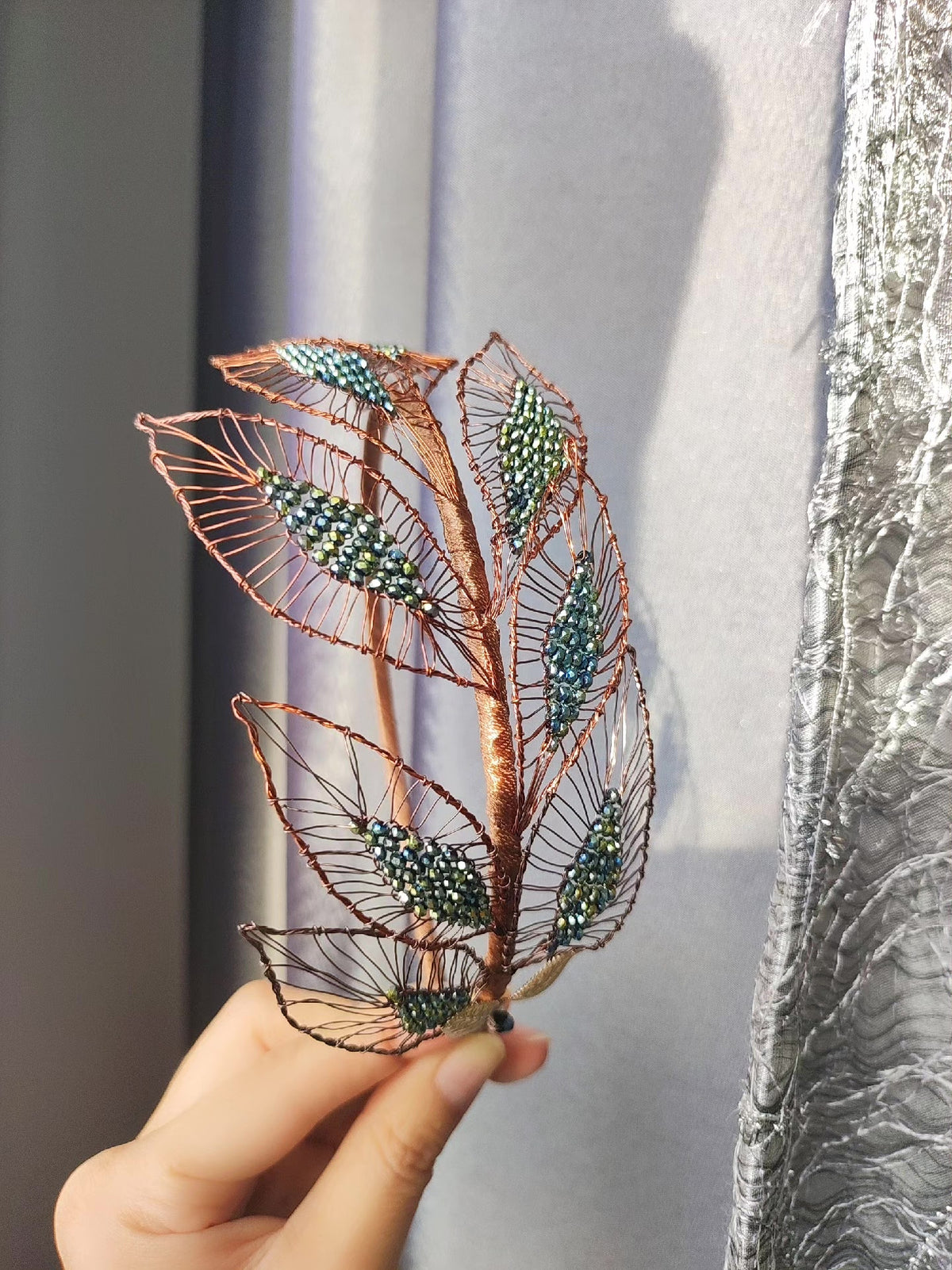 Copper Leaf Beaded Headband