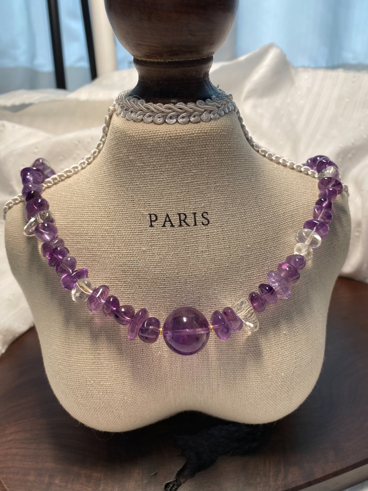 Amethyst White Crystal Beaded Necklace