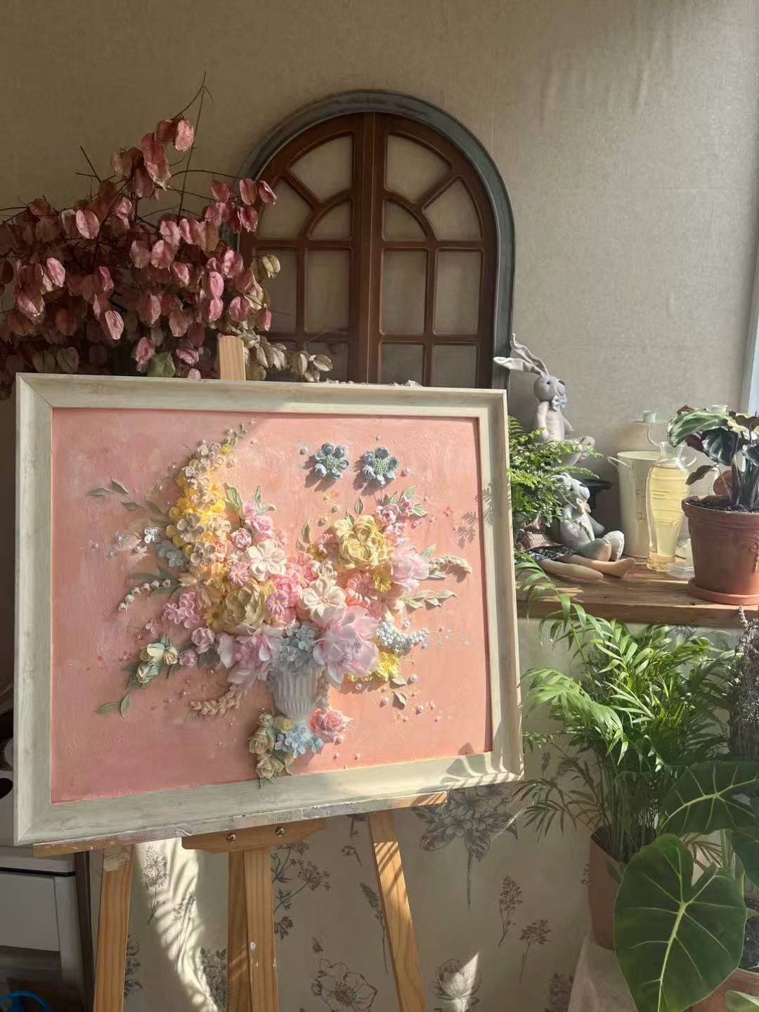 Clay Piping Painting Framed Floral Art