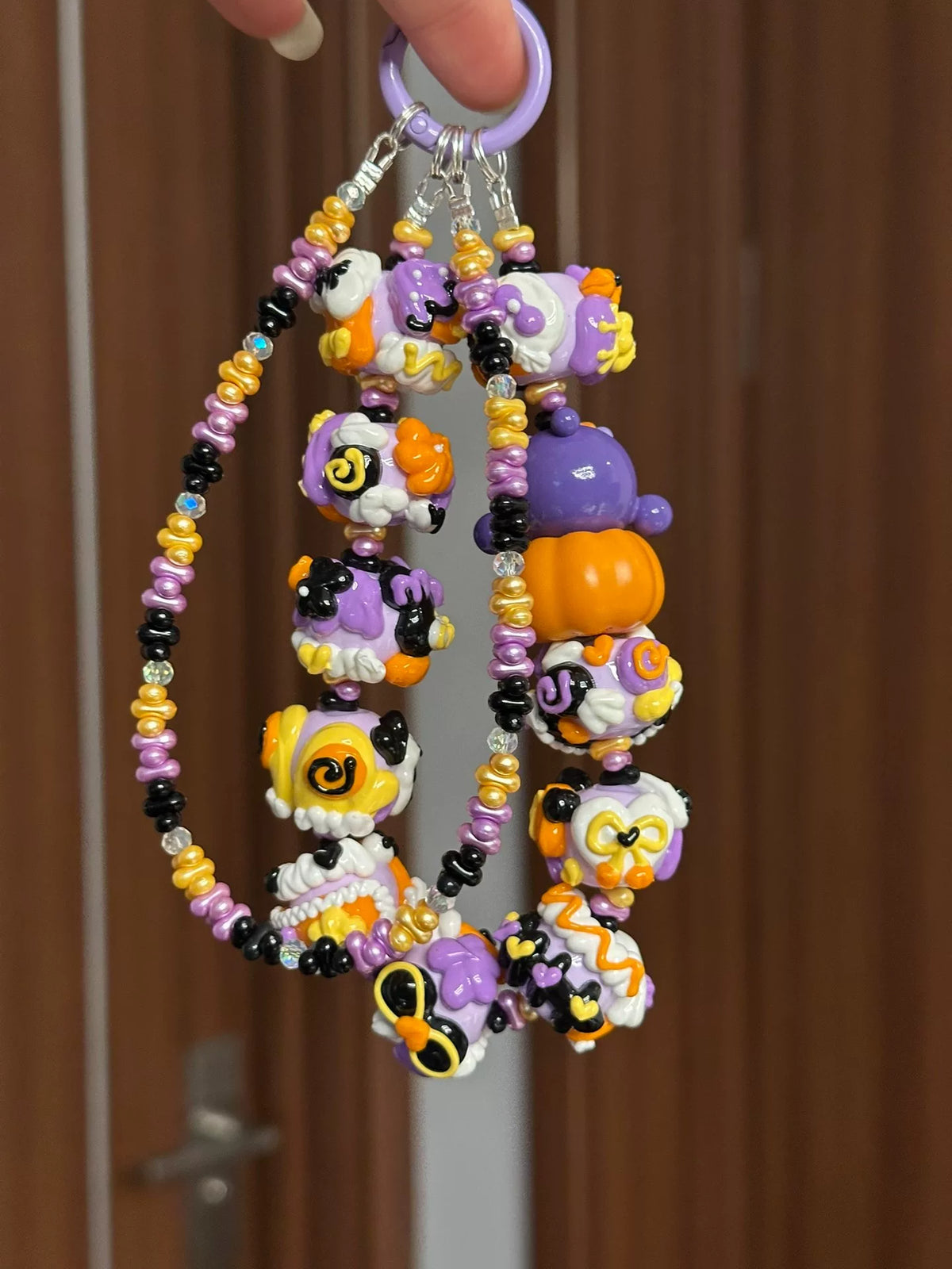 Handcrafted Beaded Strap Yellow Purple Pumpkin