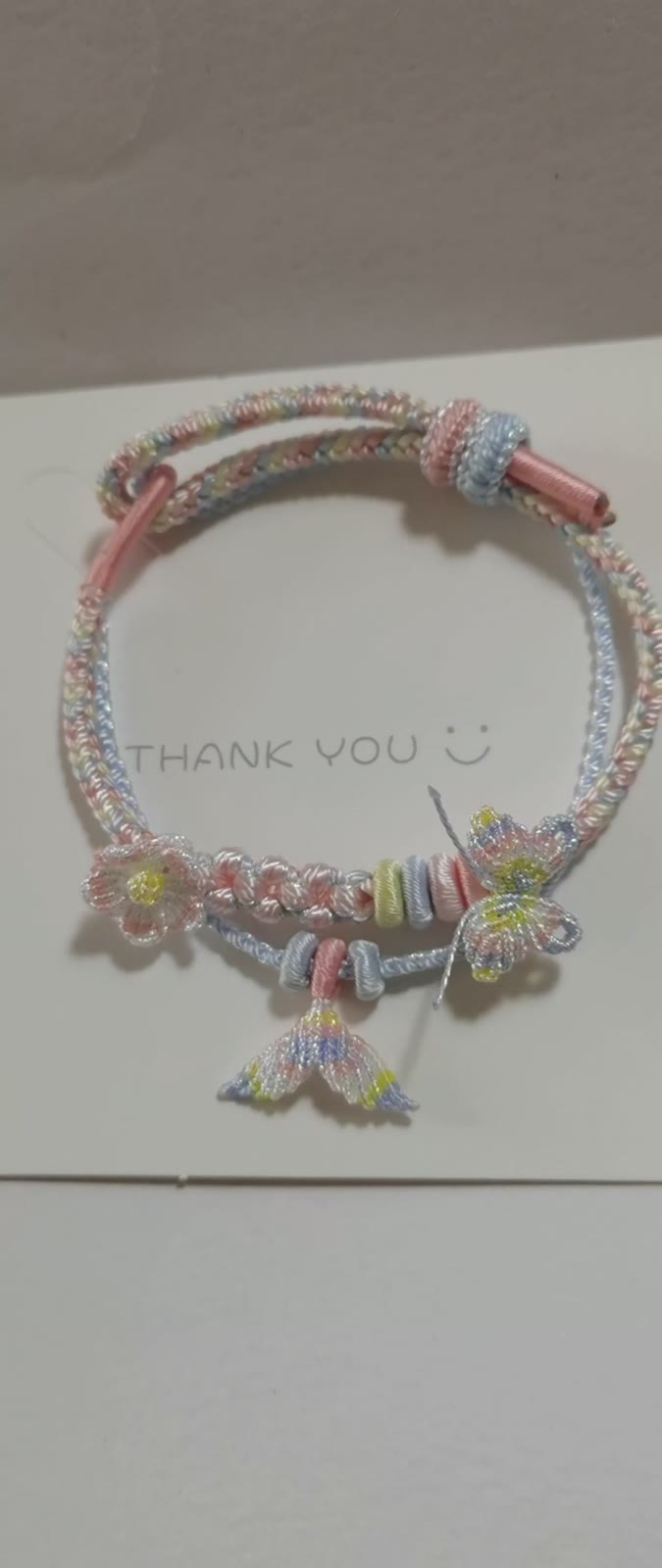 ハンドメイド 編み込みブレスレット ブルー ピンク グラデーション