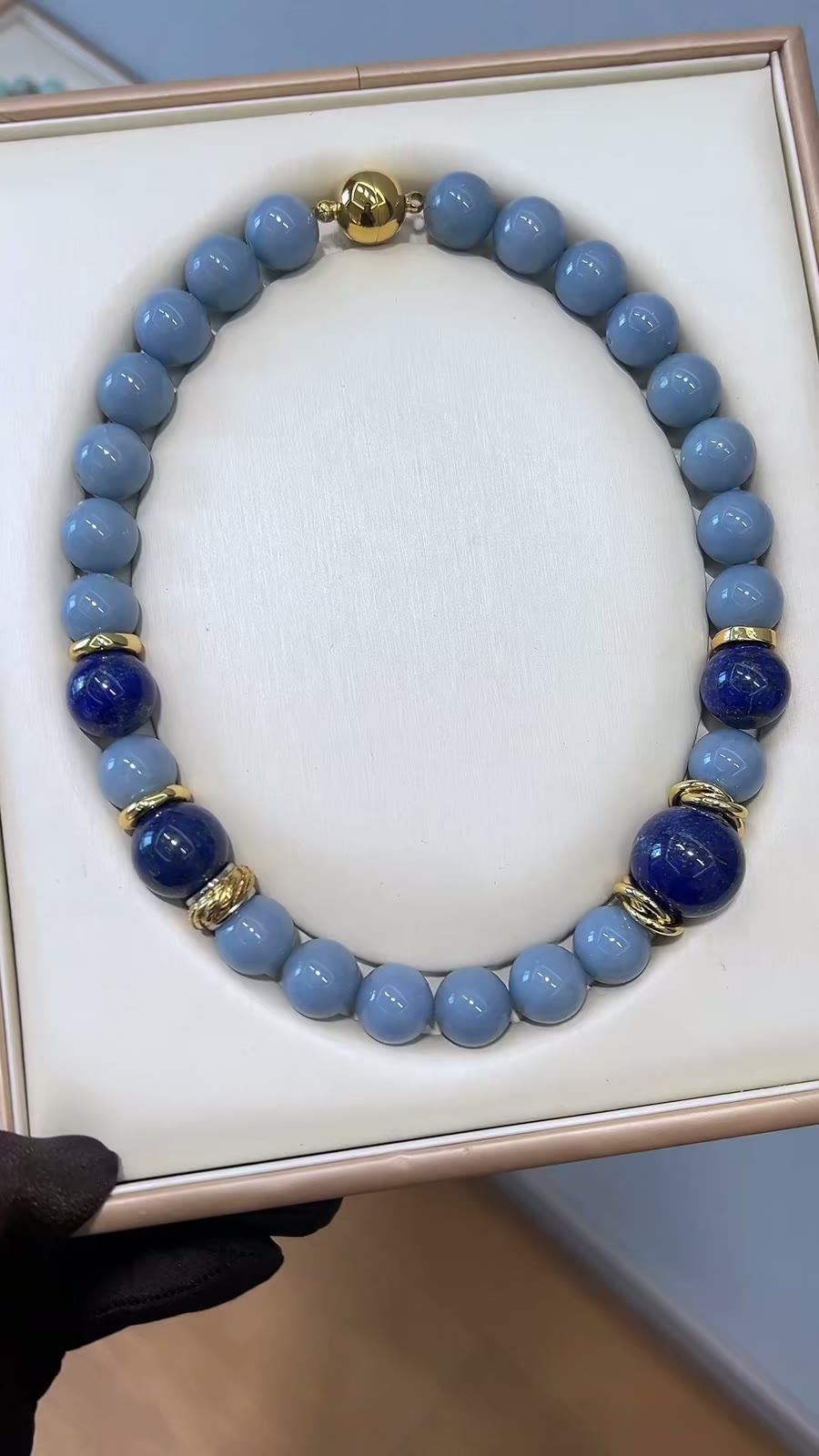 Angelite Lapis Lazuli Gemstone Beaded Necklace