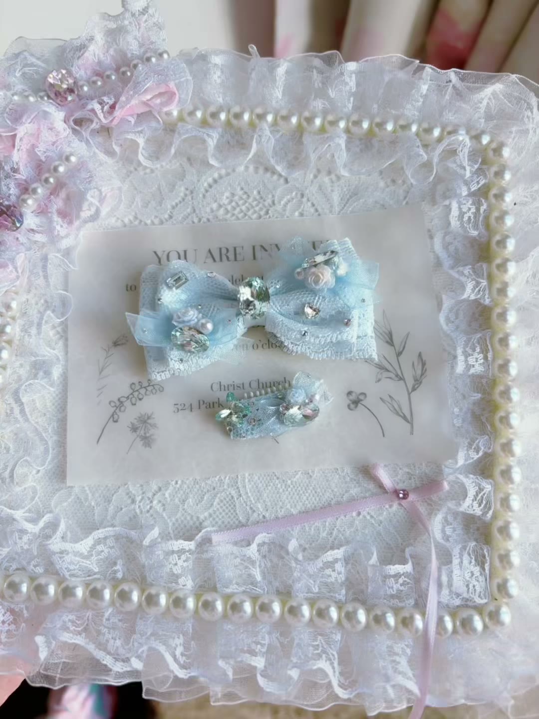 Blue Lace Crystal Bow Hair Clip