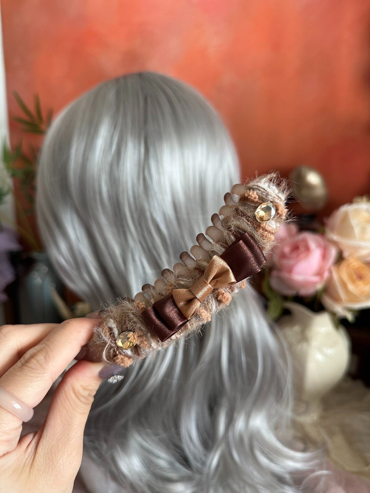 Handmade Banana Clip Brown Yarn
