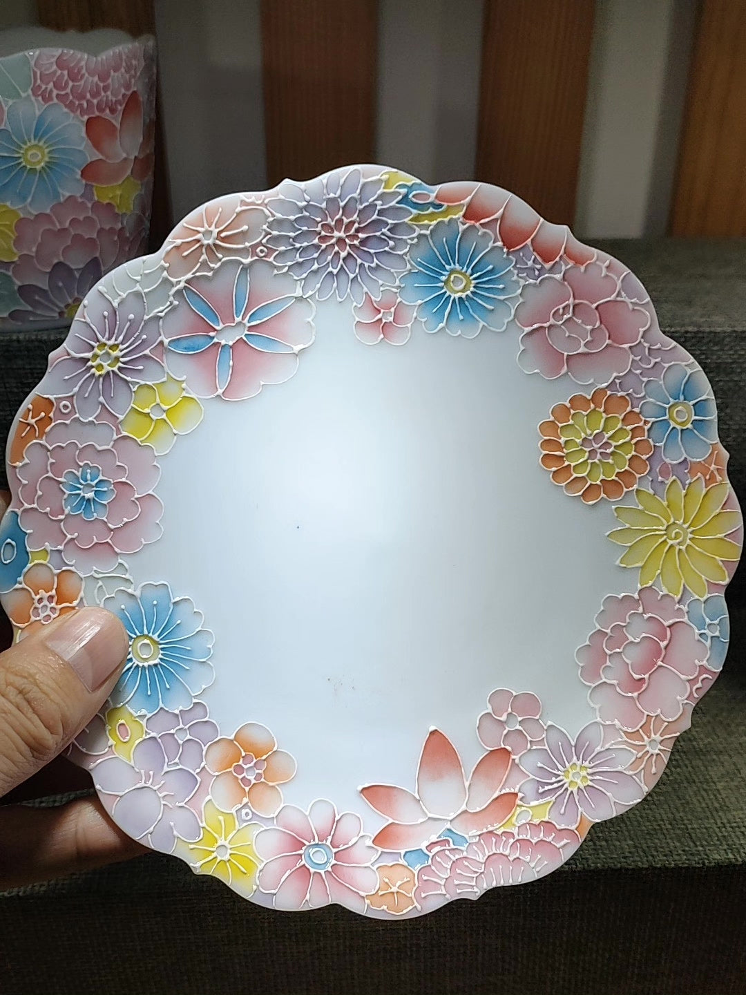 Juego de Taza y Plato de Porcelana Floral Pintado a Mano