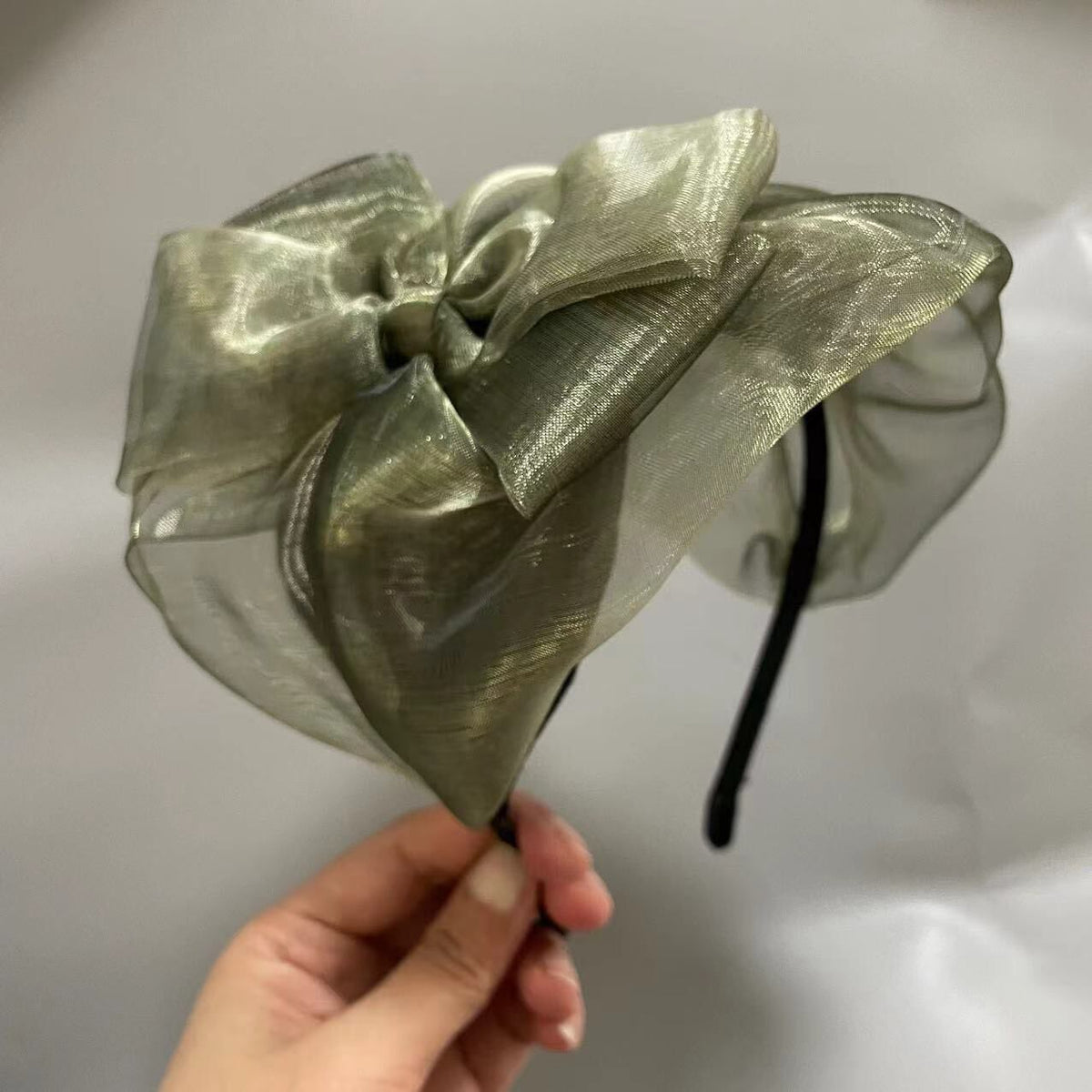 Pearl Organza Half Hat Headband Bow