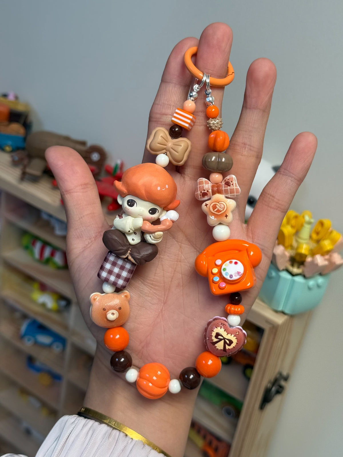 Porte-clés charm DIMOO Sunday Phone Call perles orange