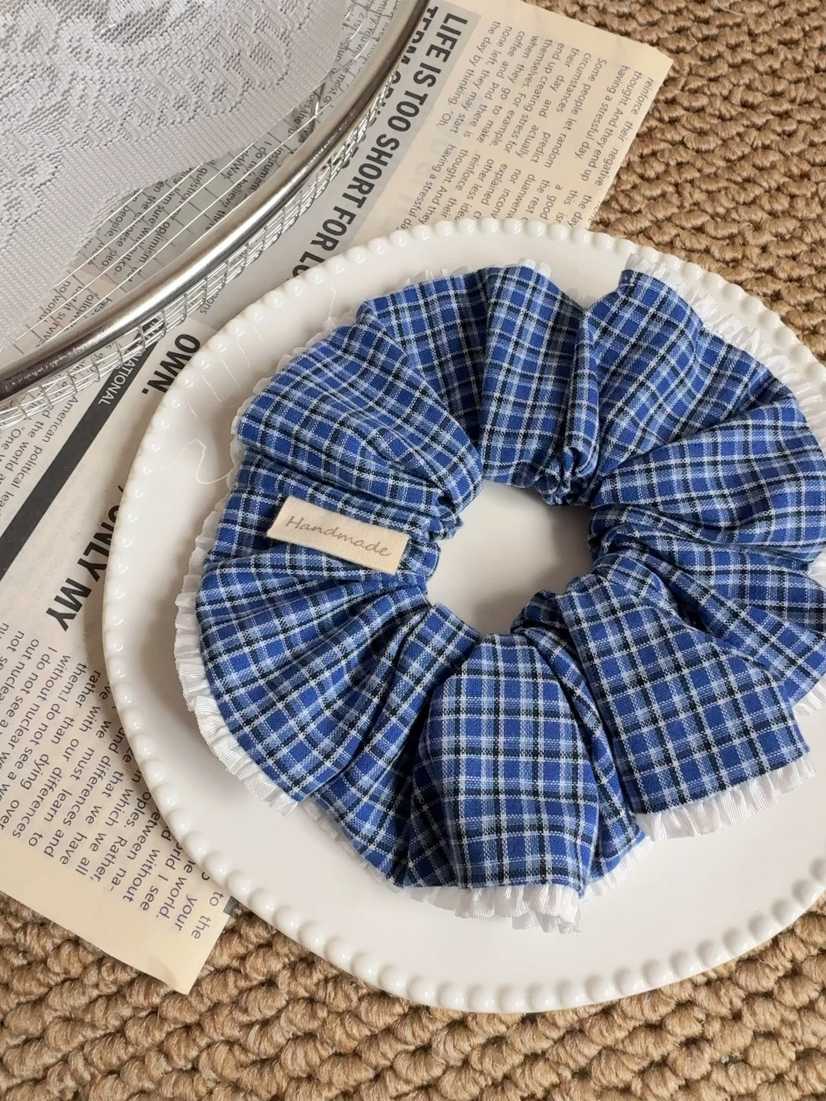Cotton Plaid Ruffled Hair Scrunchie