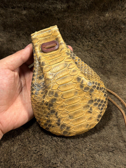 Artisanal Leather Pouch with Dragon Scale Texture and Adjustable Opening