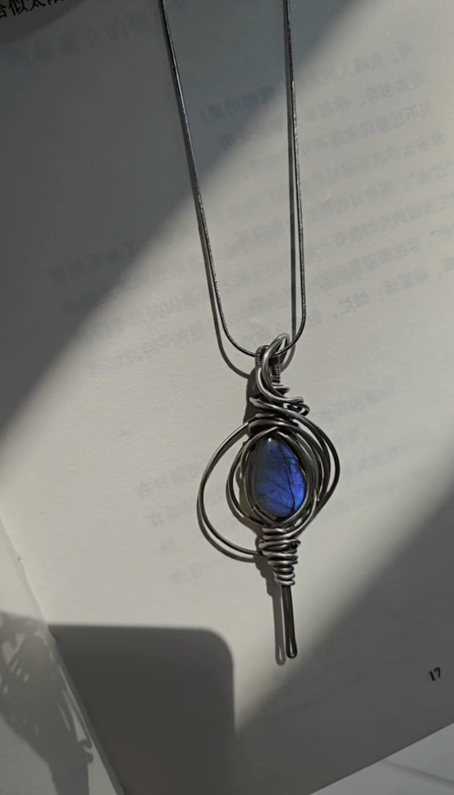 Labradorite Pendant Necklace Aged Copper Titanium Steel Chain