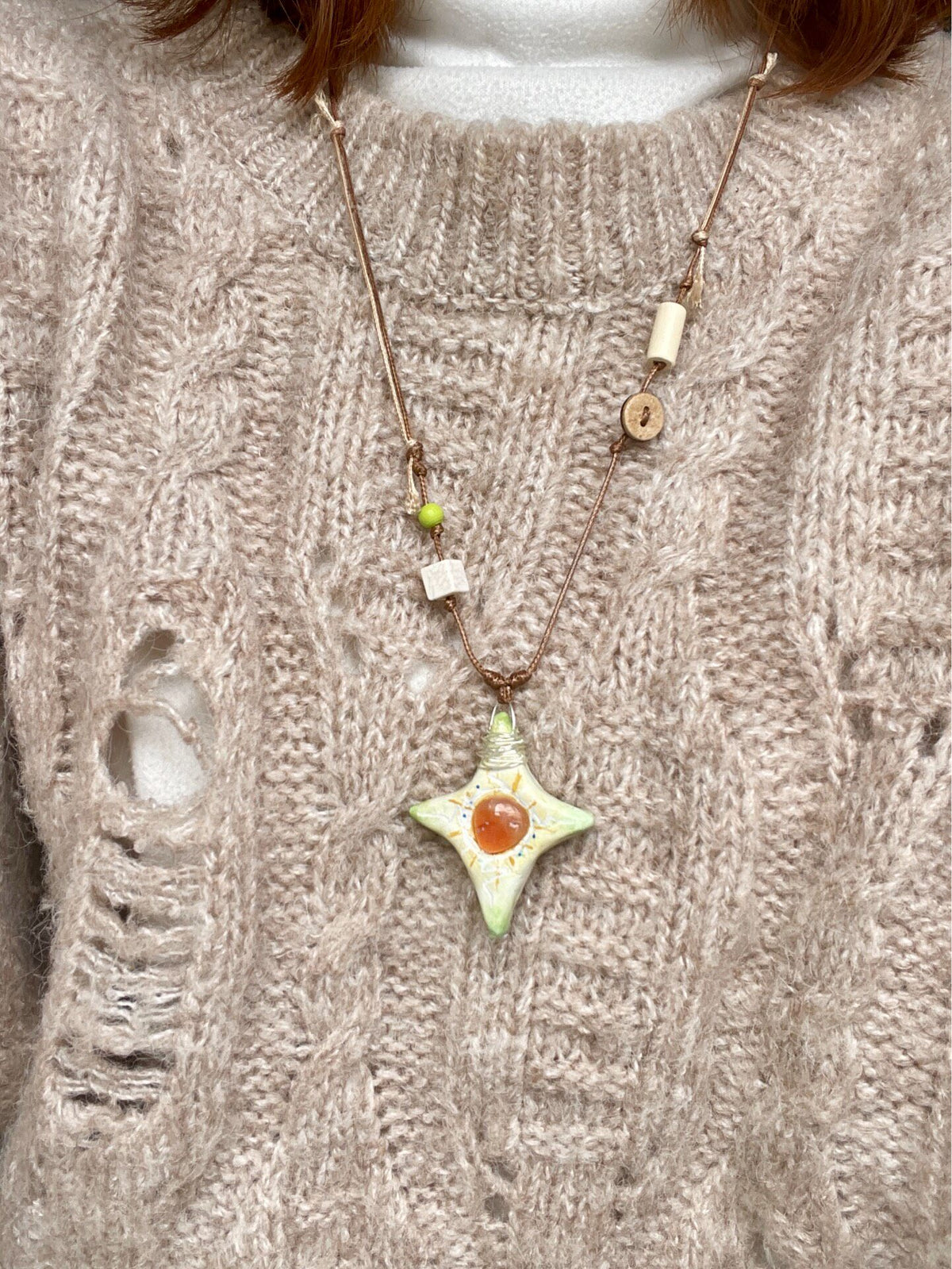 Handmade Agate Star Stone Clay Necklace
