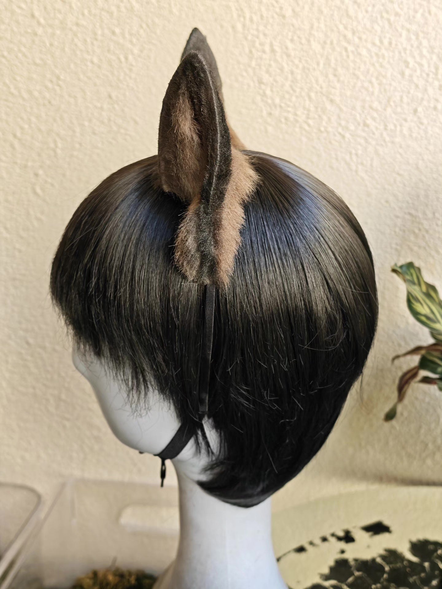 Handmade German Shepherd Rounded Ears, 9cm Height, Gradient Black-to-Brown Faux Fur