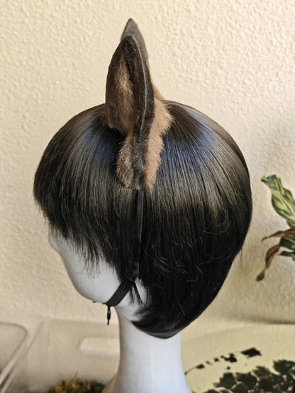Handmade German Shepherd Rounded Ears, 9cm Height, Gradient Black-to-Brown Faux Fur