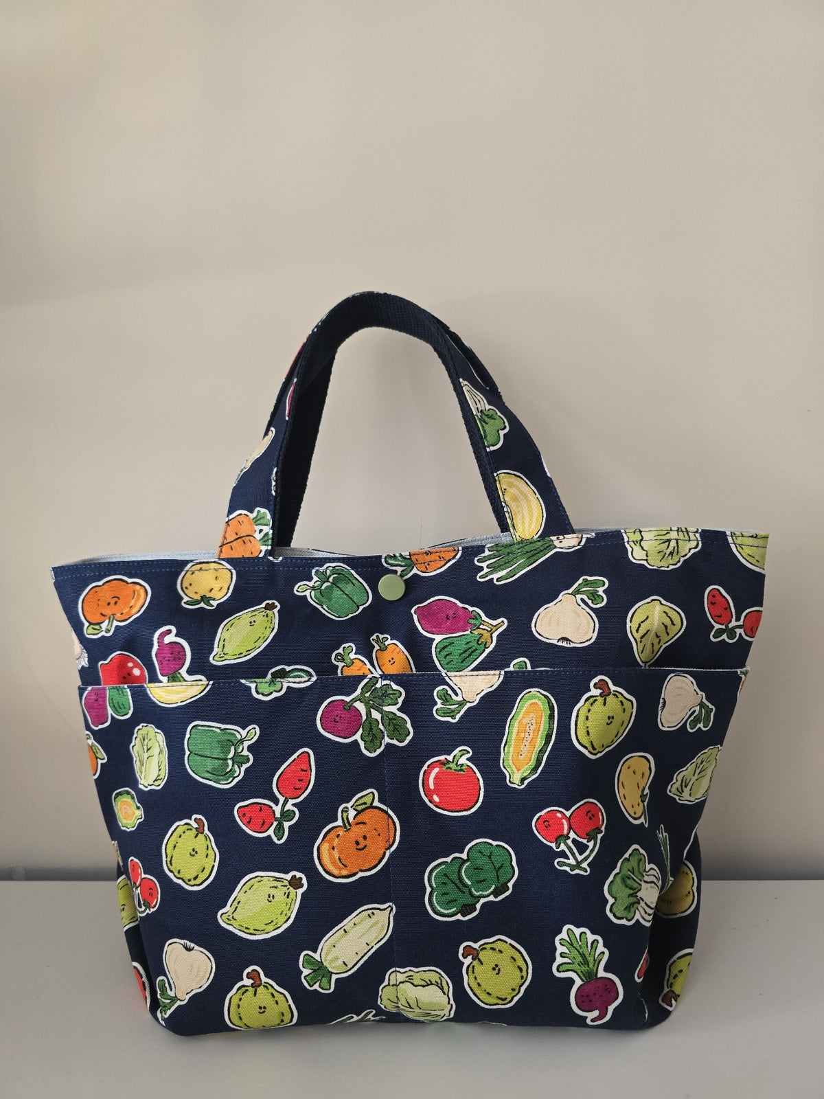 Navy Fruit Vegetable Print Tote Bag
