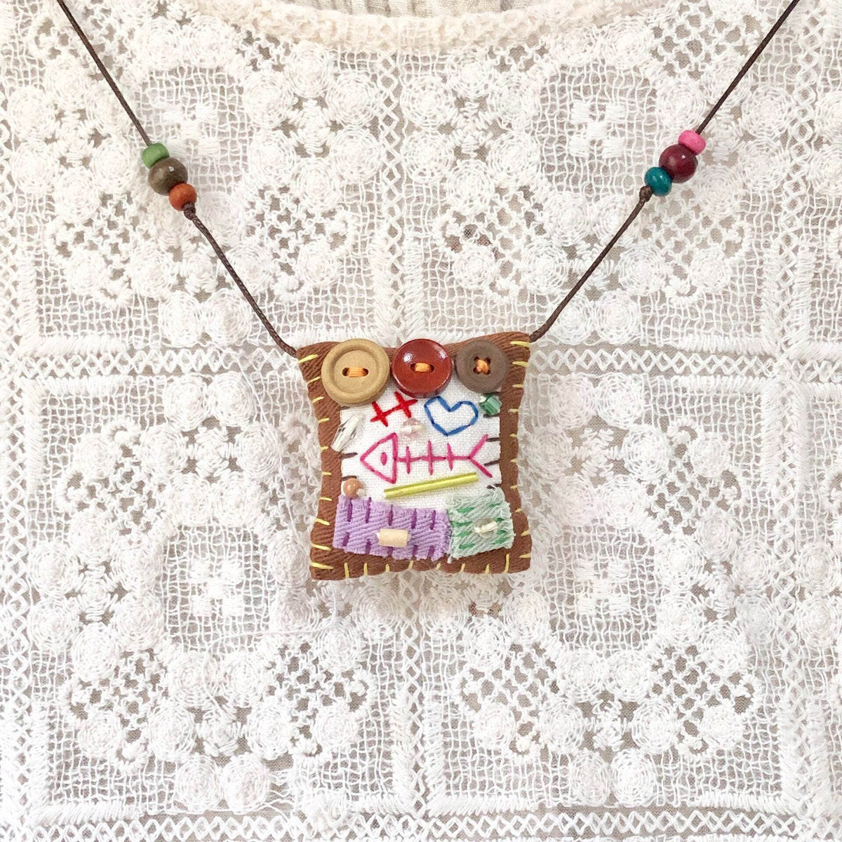 Hand Sewn Fabric Pendant Necklace