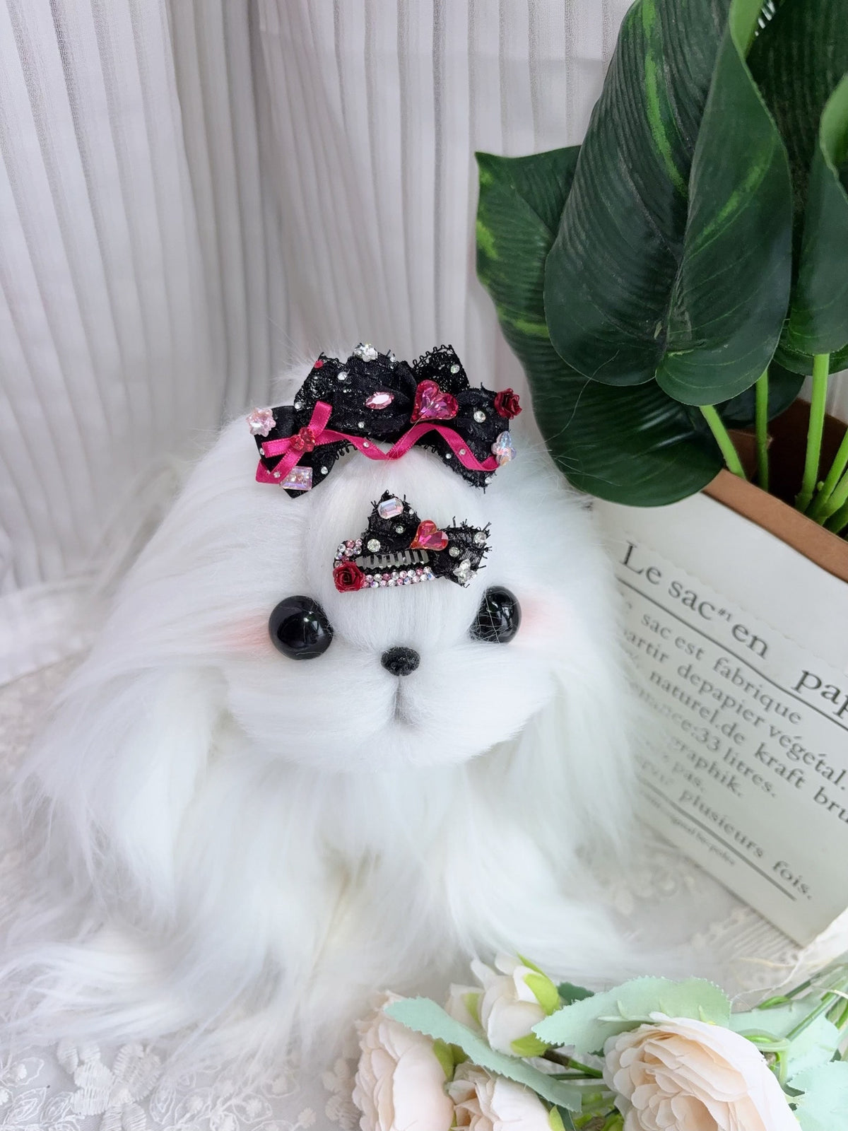 Black Bow Hair Clip Set for Small Dogs