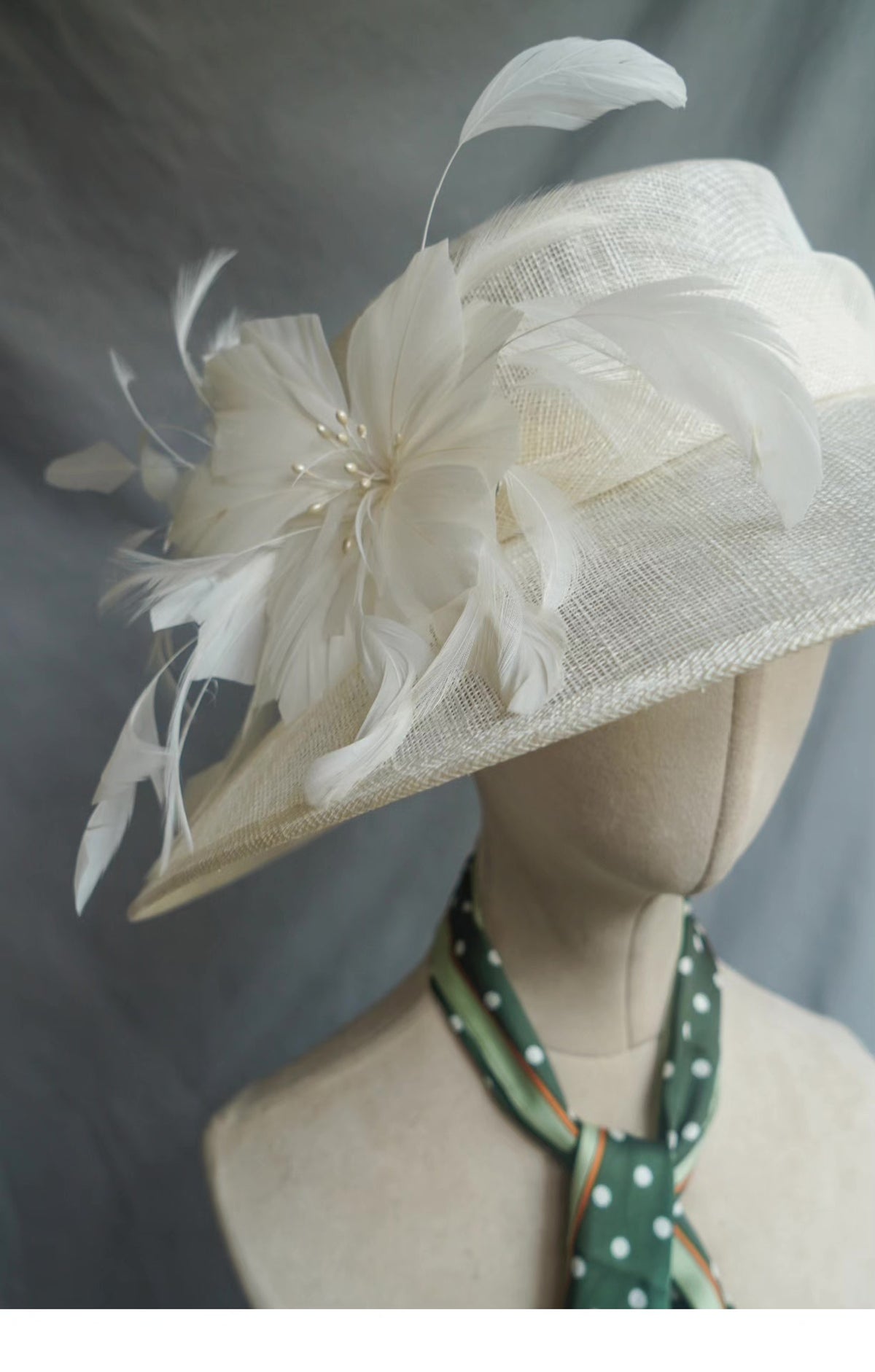 White Linen Gauze Sun Hat with Feathers