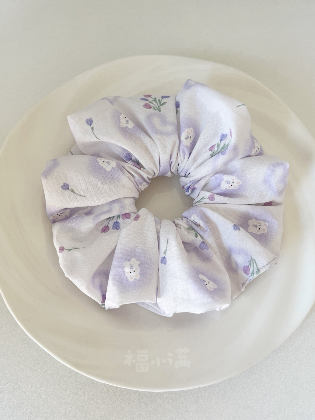 Lavender Tie-Dye Rabbit Scrunchie Hair Accessory