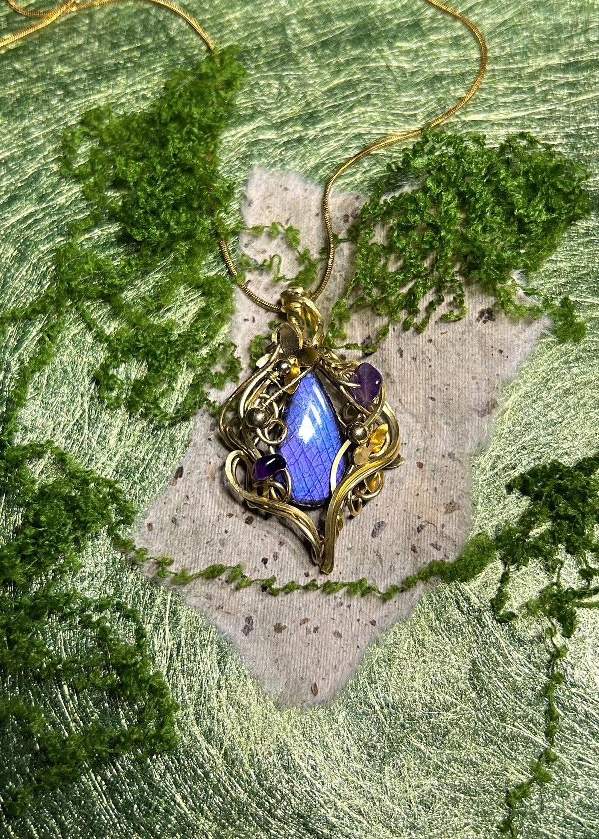 Labradorite Wire Wrapped Pendant Necklace