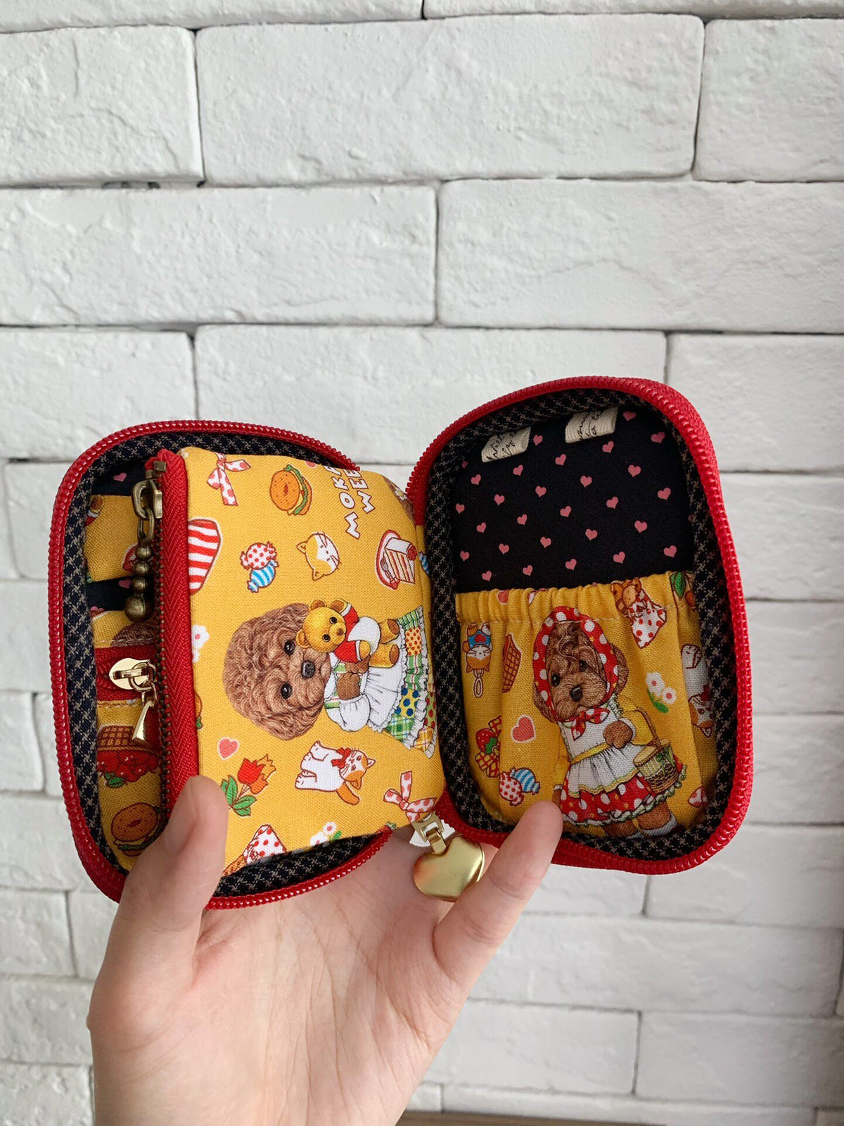 Yellow Cotton Poodle Print Organizer Pouch