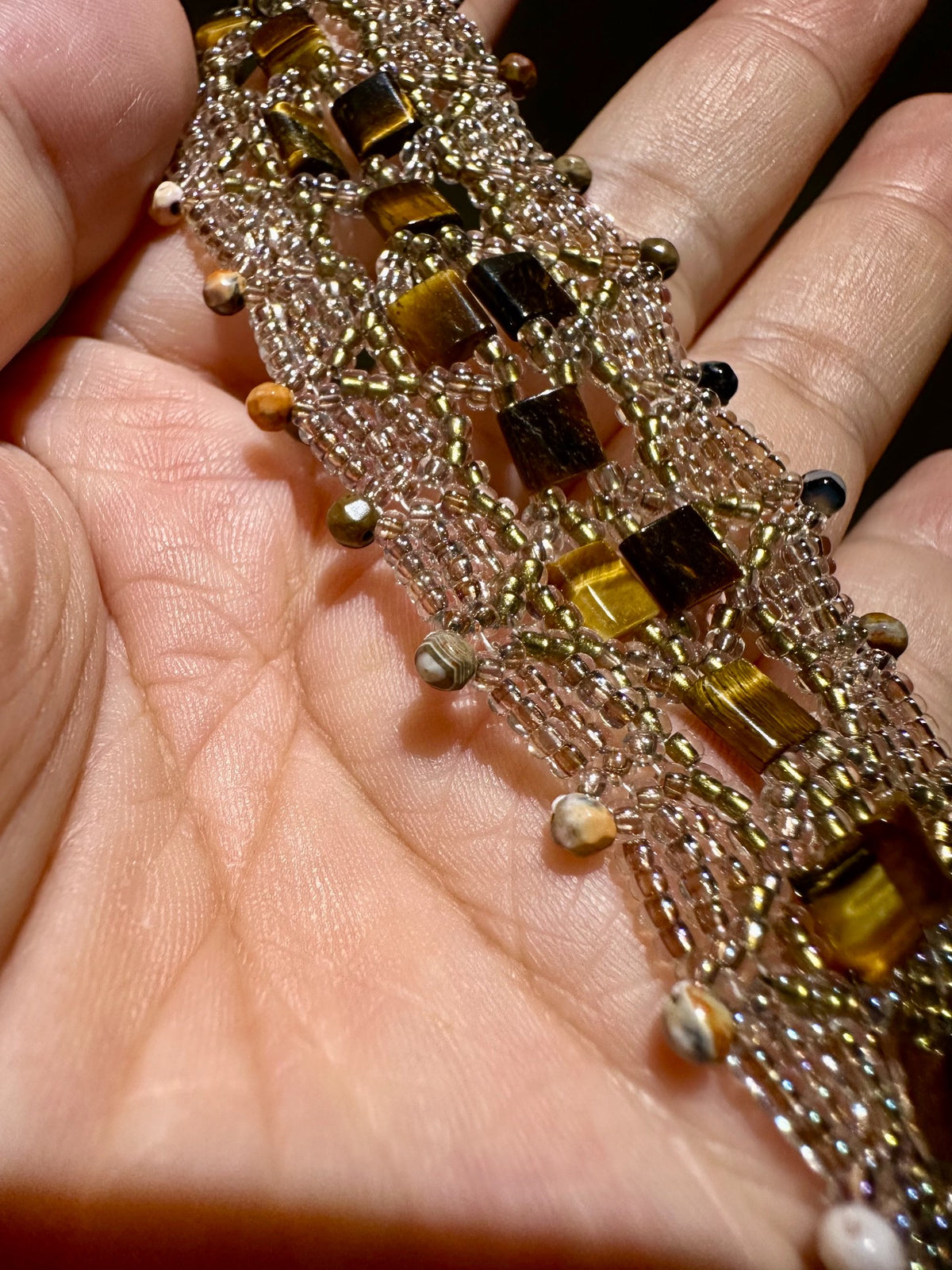 Handcrafted Lace Woven Tiger Eye Wide Bracelet
