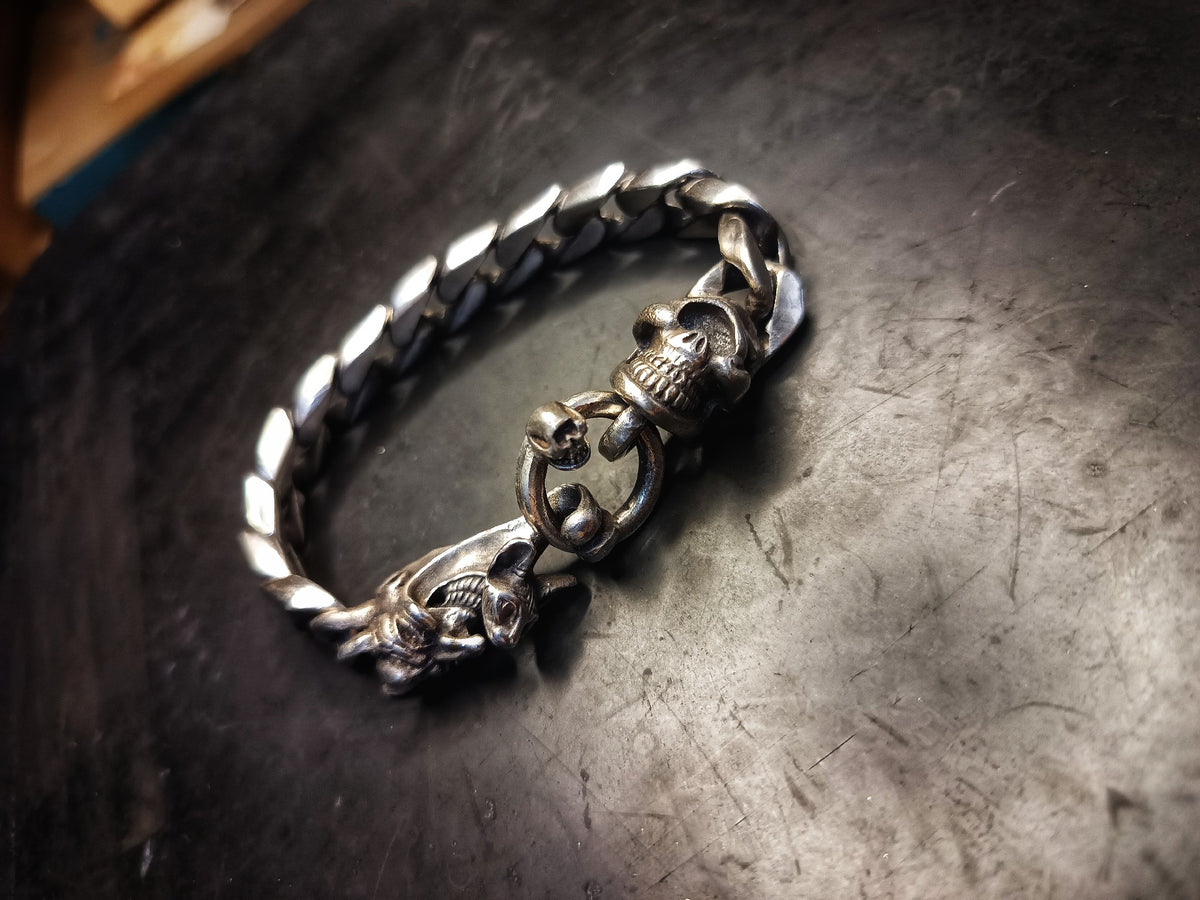Heavy Silver Oxidized Curb Chain Bracelet