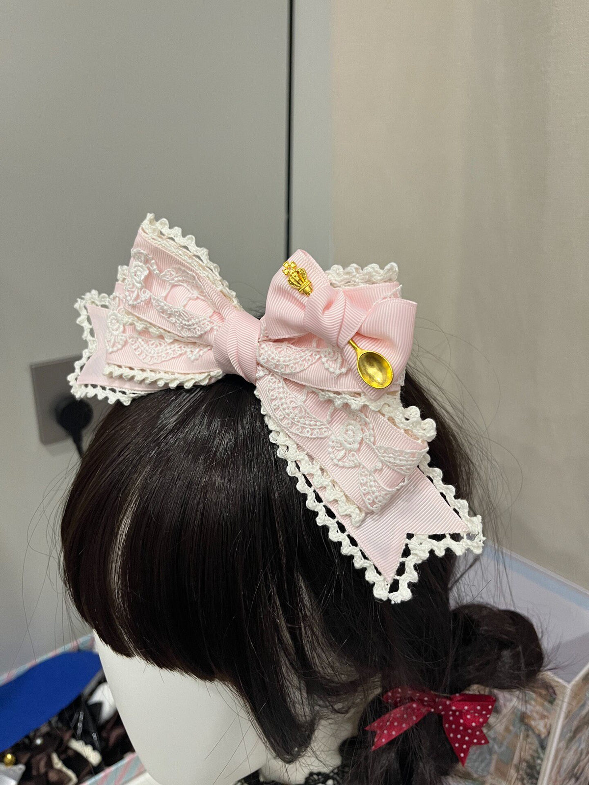 Pink White KC Bow Hair Accessory