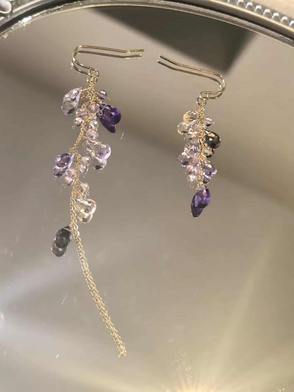 ハンドメイド ゴールドワイヤー アメジシスト ドロップピアス