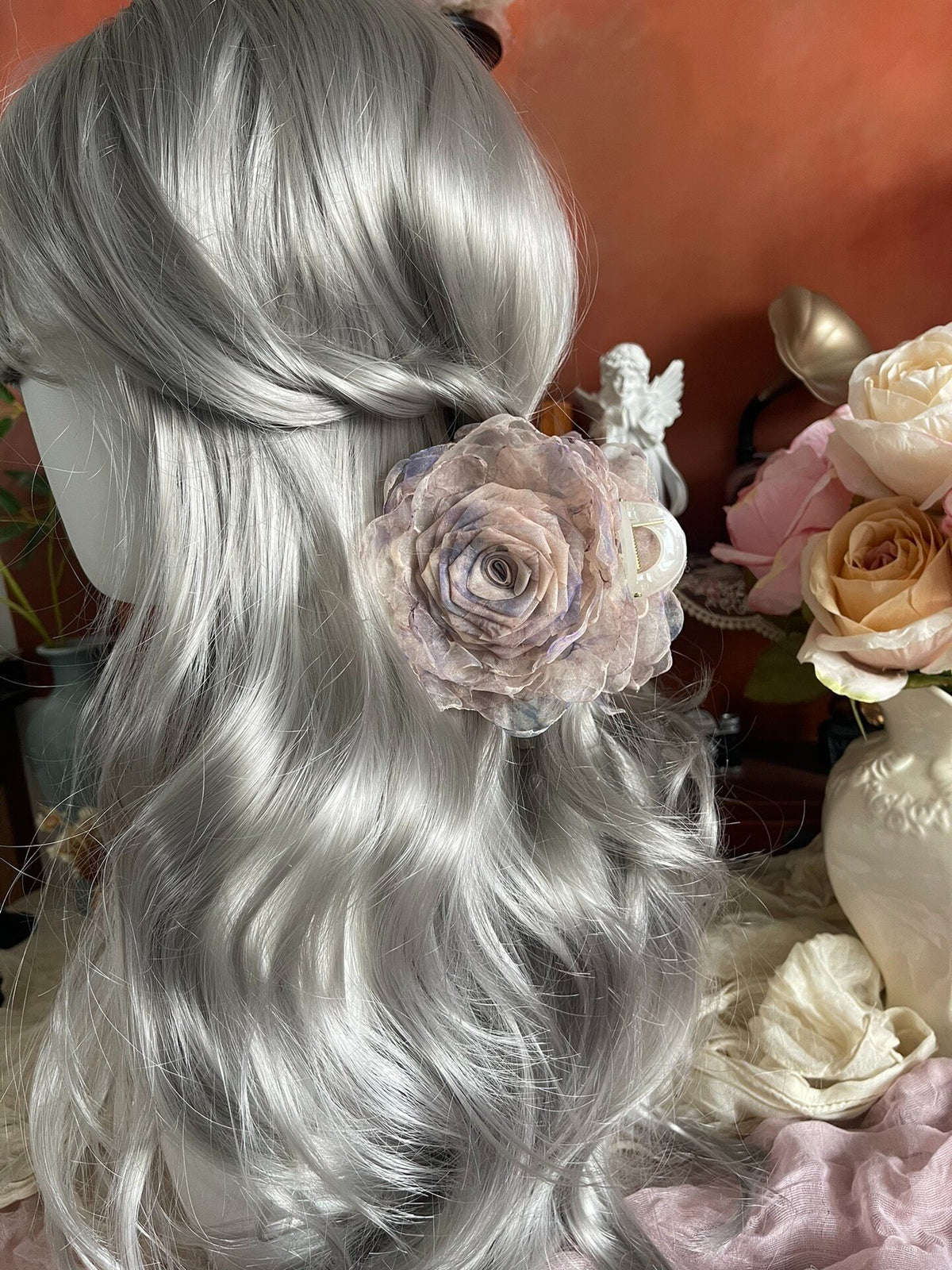 Handmade Fabric Rose Claw Clip