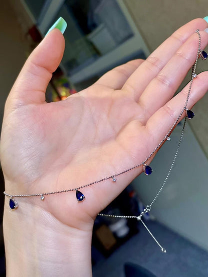 Pt950 Platinum Pear-Shaped Blue Gemstone Necklace with Clear Accents