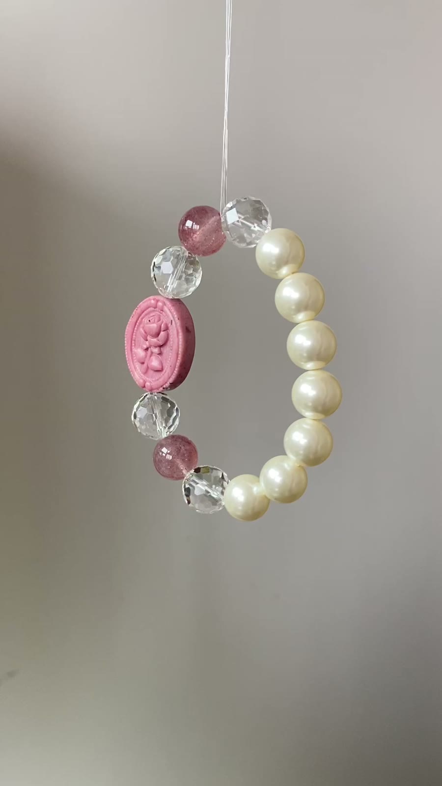Rose Quartz Crystal Pearl Beaded Bracelet