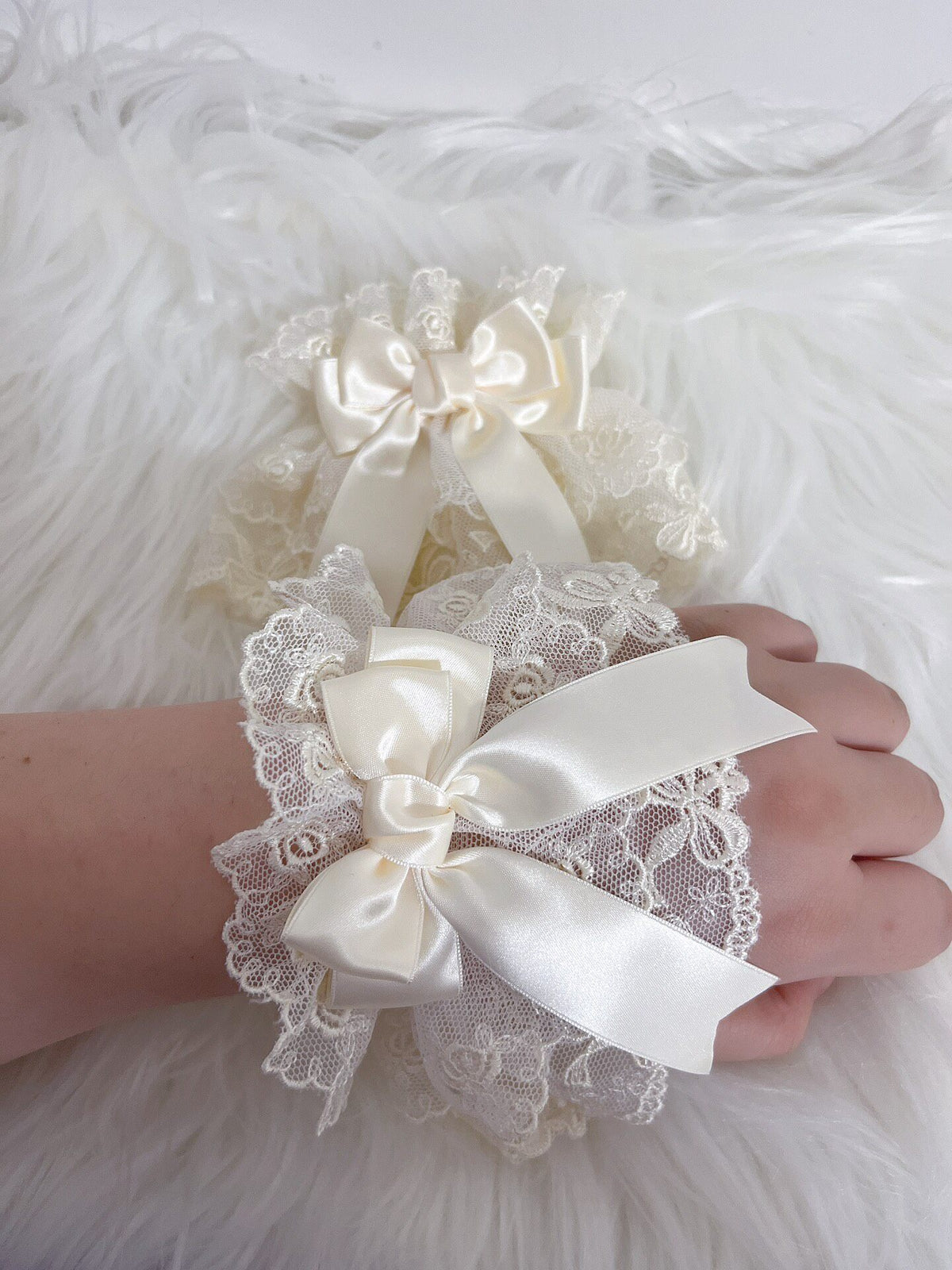 Lolita Lace Wrist Cuffs with Satin Bows