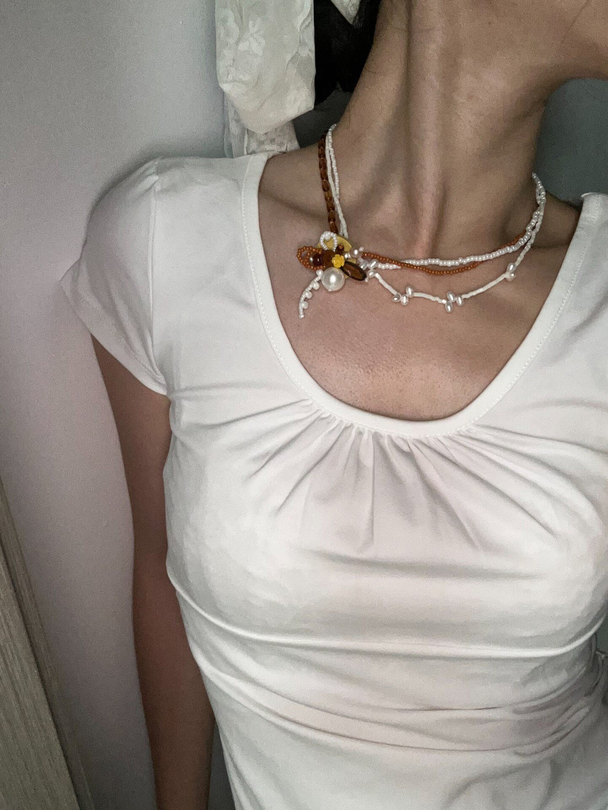Three Strand Handmade Beaded Autumn Necklace