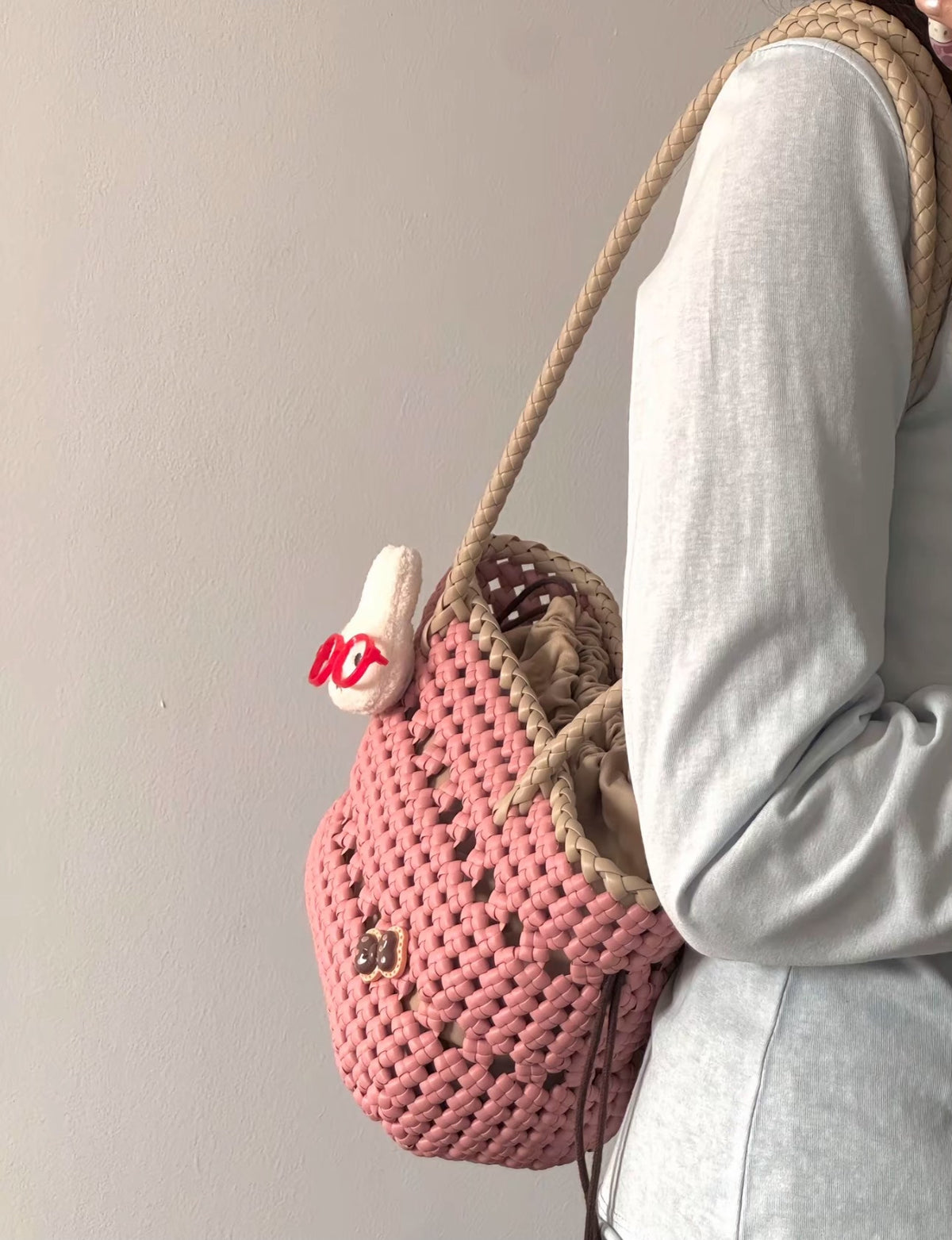 Sakura Pink Handwoven Macrame Tote Bag