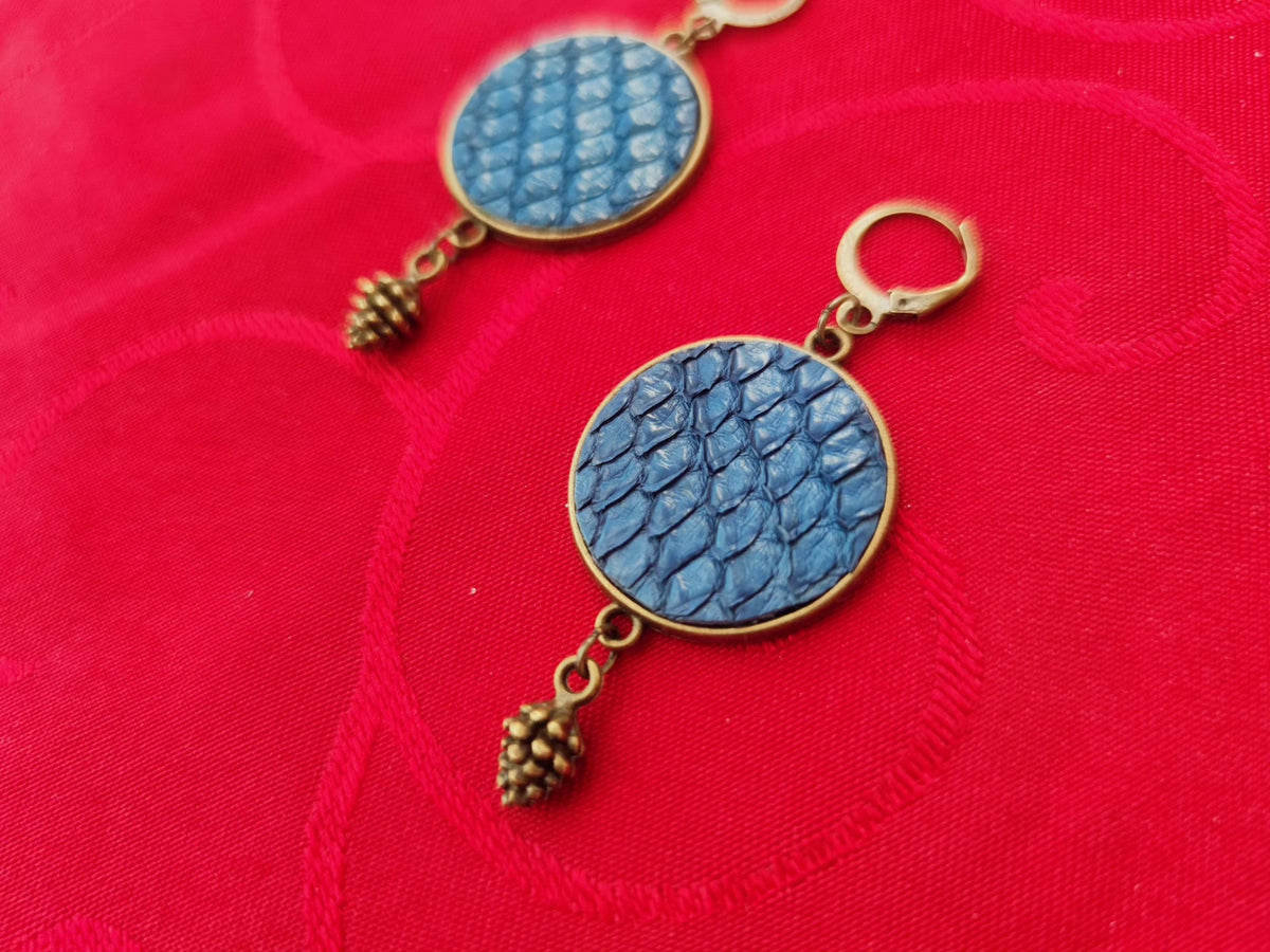 Klein Blue Snakeskin Circle Dangle Earrings