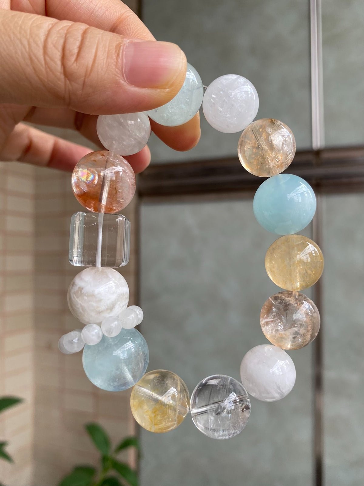 Aquamarine White Phantom Multi Gemstone Bracelet