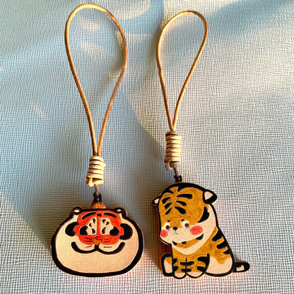 Hand-Painted Leather Tiger Charms for Journal Bag Key Phone
