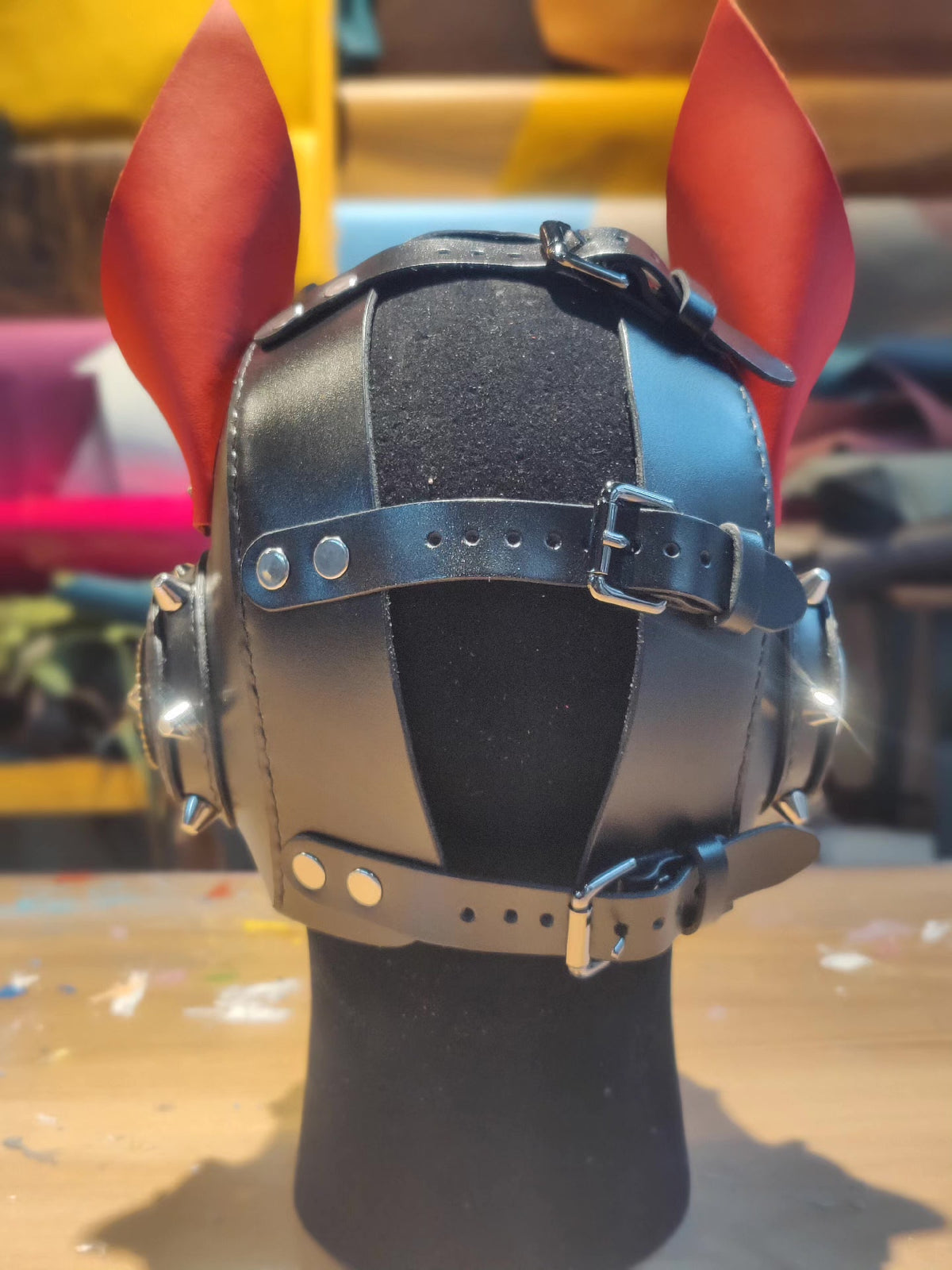 Punk Dog Head Mask Helmet Cowhide Leather