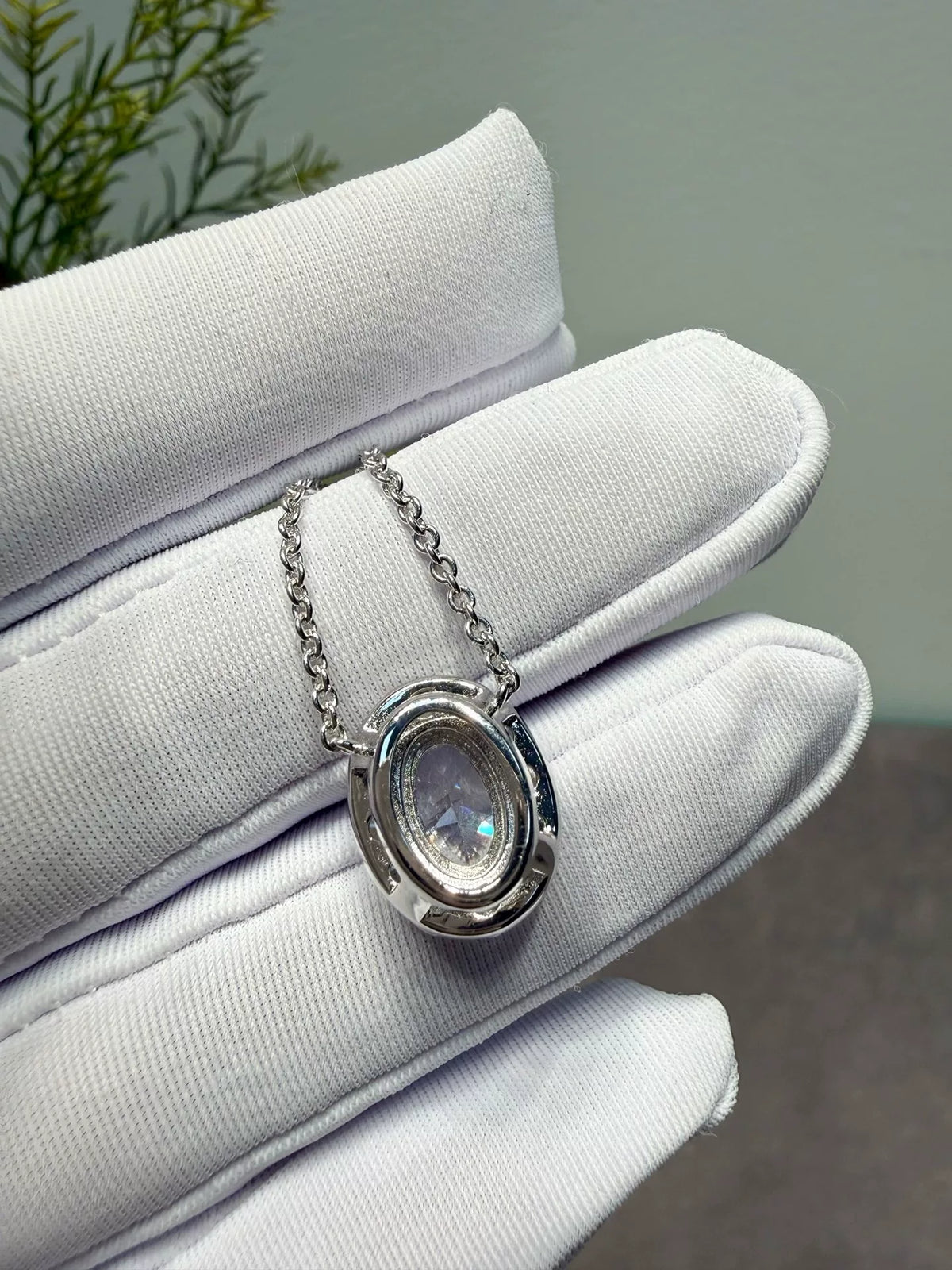 Collier Halo Ovale Or V plaqué rhodium