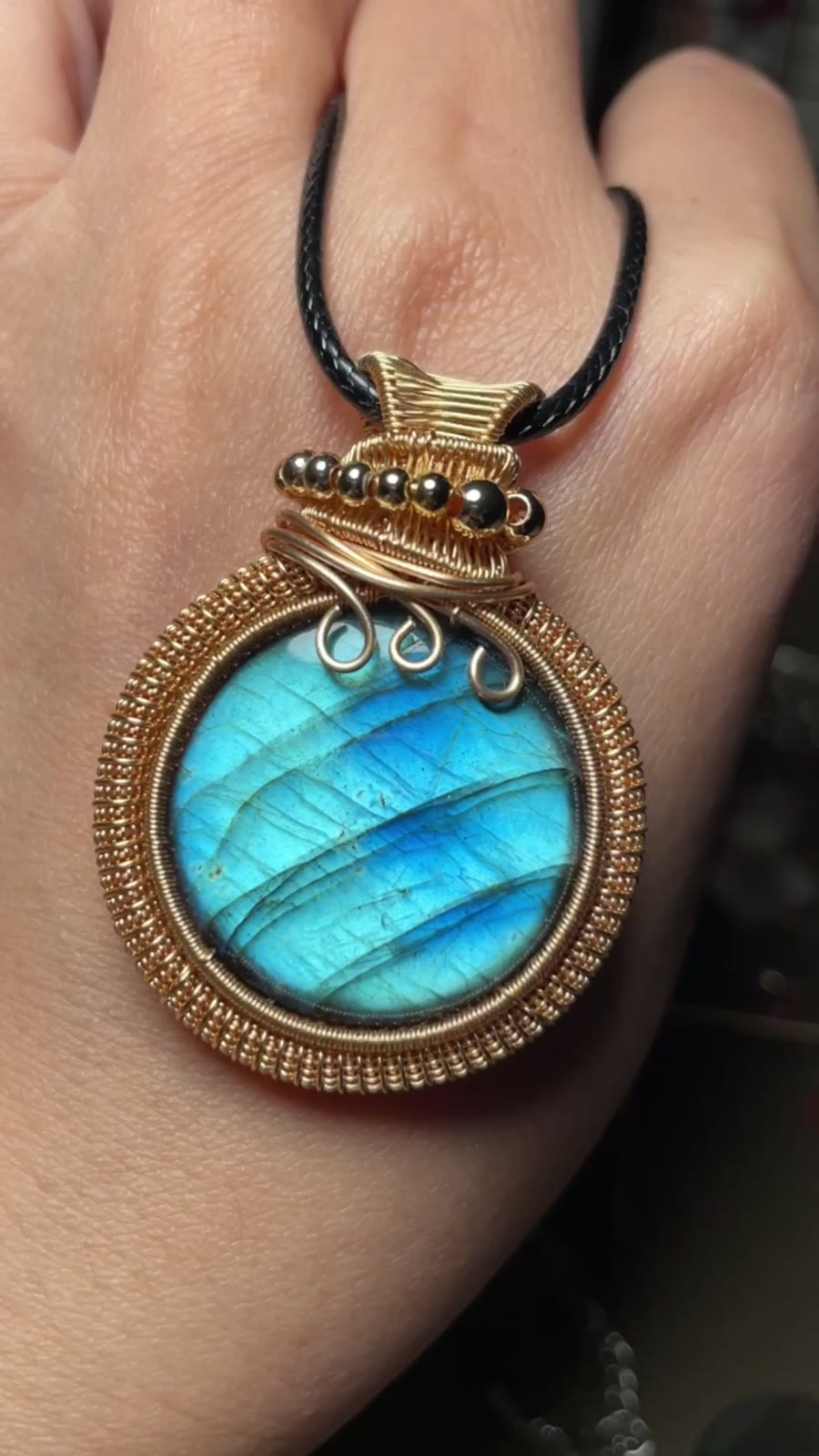 Blue Labradorite Wire Wrapped Pendant