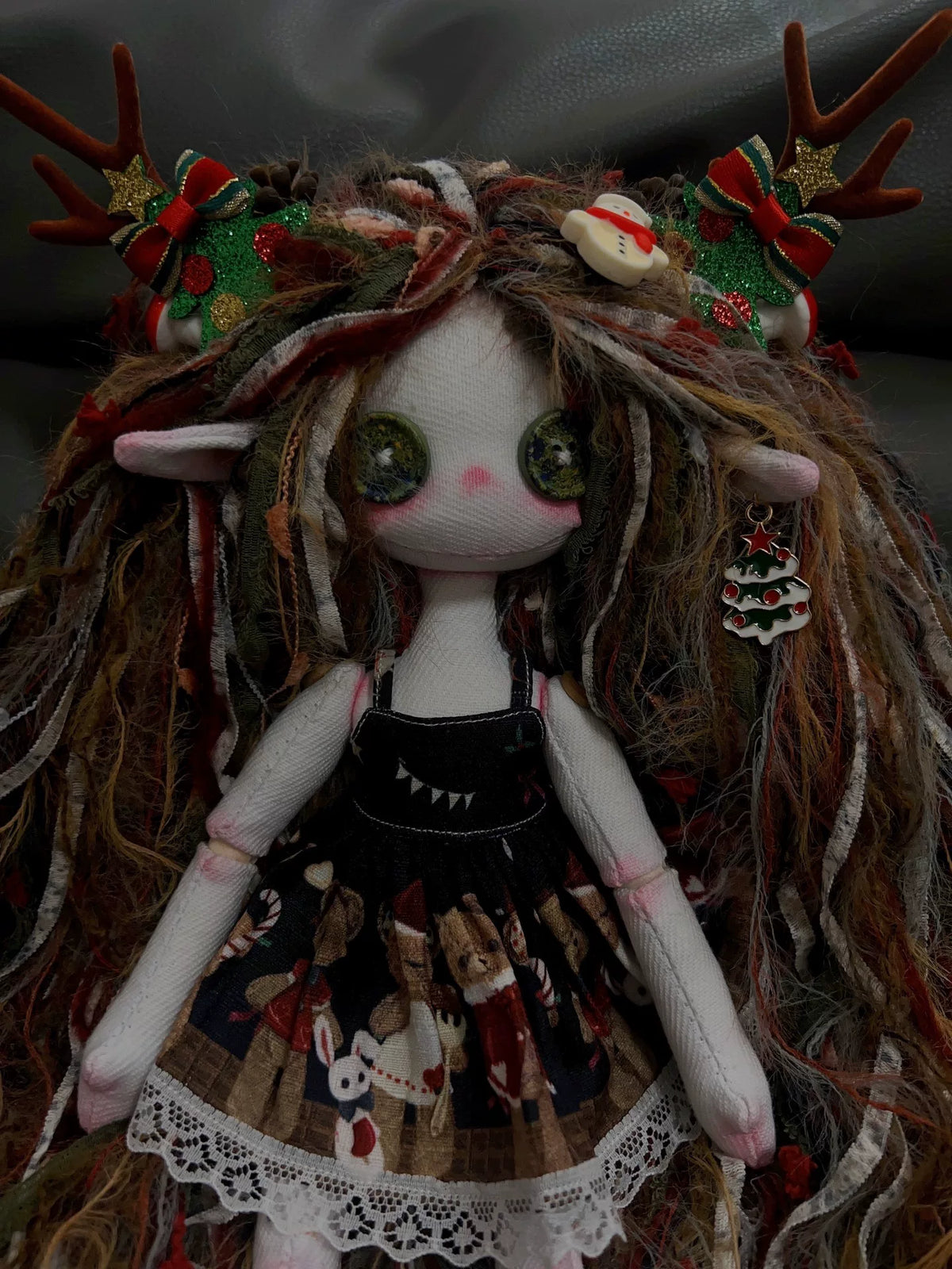 Handmade White Fabric Button Eye Doll
