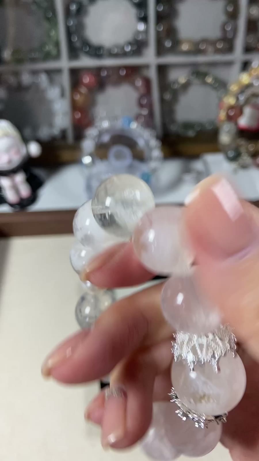 Natural White Snowflake Phantom Quartz Bracelet 16.5mm