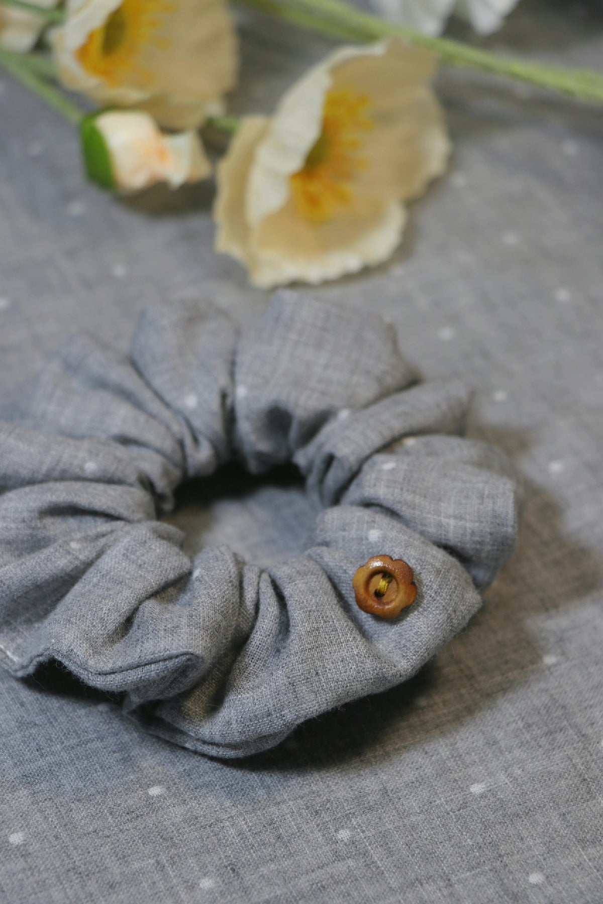 Gray Polka Dot Cotton Hair Scrunchie