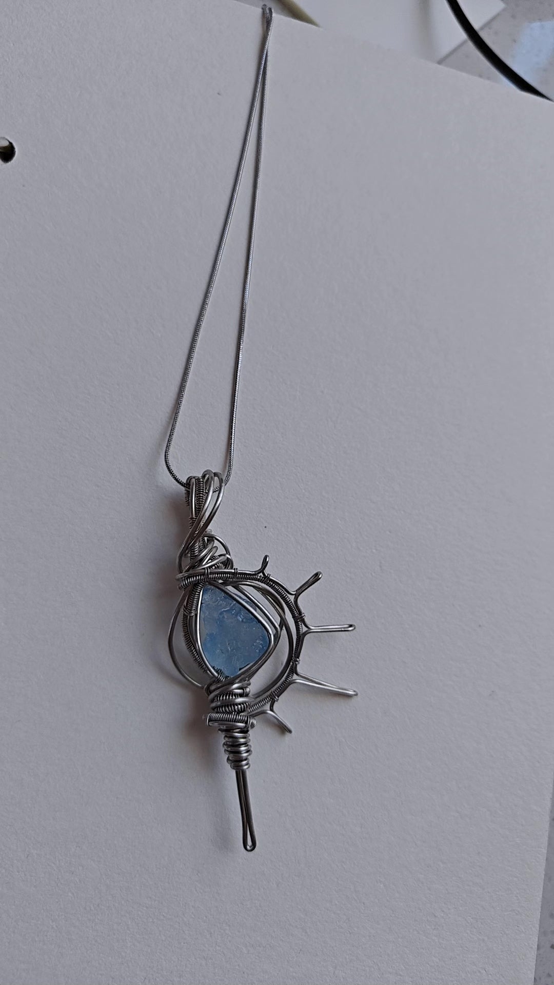 Wire Wrapped Aquamarine Ship Wheel Necklace