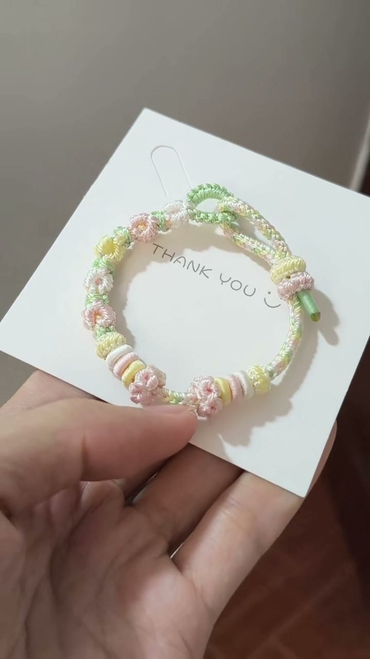 Handwoven Pink Green Gradient Bracelet