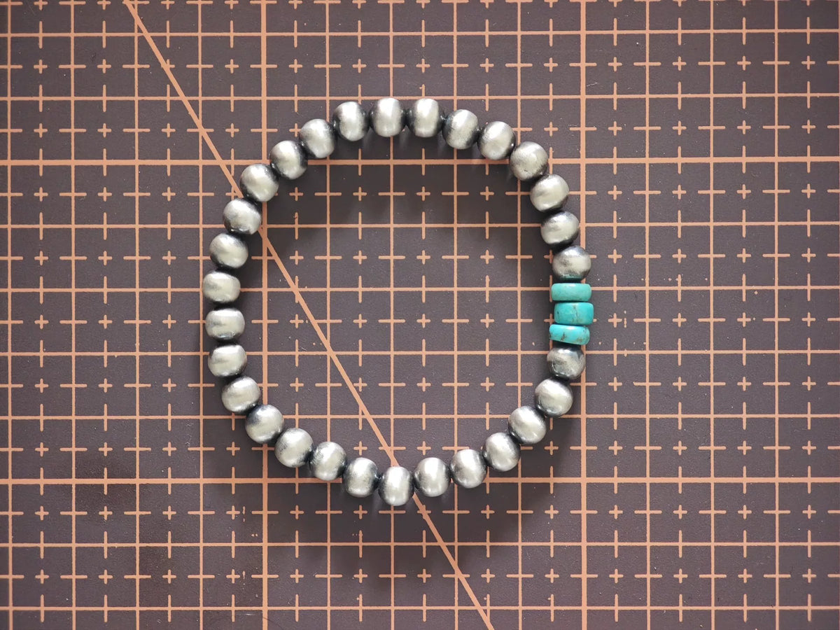 6mm Silver Bead Turquoise Bracelet